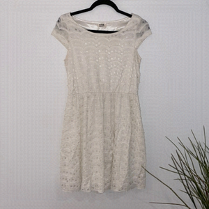 Molly Bracken Off White Mini Laced Dress Short Sleeves